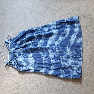 Blue tie dye summer dress 100% linen size M